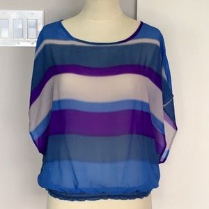 ☘️5 for $25☘️ Marianne Stripes Peasant Blouse Blue Violet Size Large